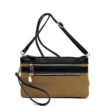 Nylon Multi Compartment Zip Clutch Crossbody Bag