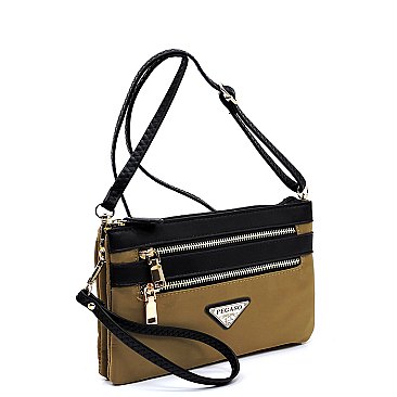 PEGASO Nylon Multi Compartment Zip Clutch Crossbody Bag