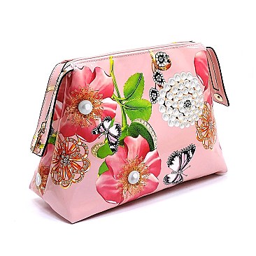 3-in-1 Glossy Flower Printed Satchel Set