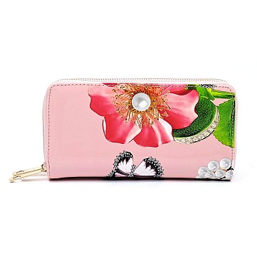 2-in-1 Glossy Flower Printed Boston Satchel Set