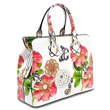 3-in-1 Glossy Flower Printed Satchel Set