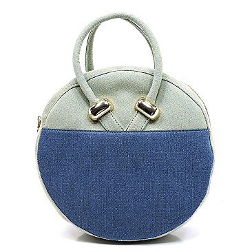 Denim Colorblock Round Convertible Backpack Tote