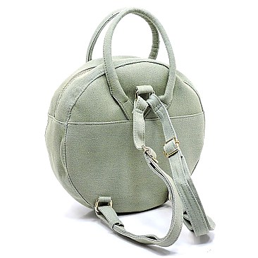 Denim Colorblock Round Convertible Backpack Tote