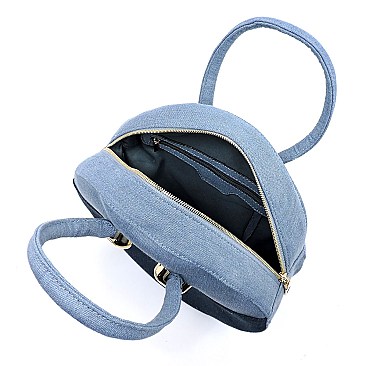 Denim Colorblock Round Convertible Backpack Tote