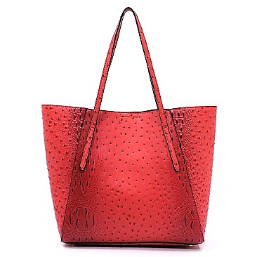 3 in 1 Ostrich Embossed Turn-Lock Satchel Tote SET