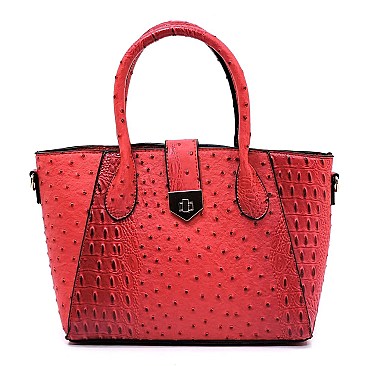 3 in 1 Ostrich Embossed Turn-Lock Satchel Tote SET