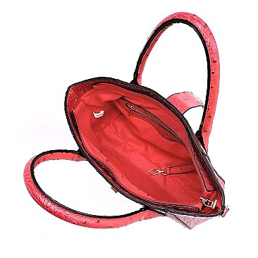3 in 1 Ostrich Embossed Turn-Lock Satchel Tote SET
