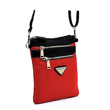 PEGASO Nylon Multi Zipper Crossbody Bag