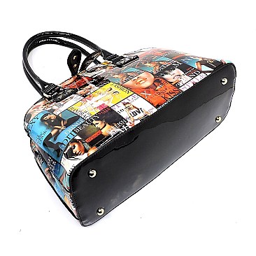 2-in-1 Magazine Cover Collage Dome Satchel Wallet Set