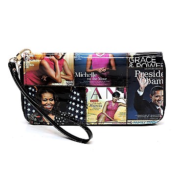 Magazine Print 3 in 1 Patent Twin Tote Wallet SET