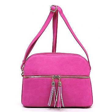 Multi Compartment Zip Tassel Crossbody Bag