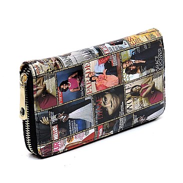 OBAMA Magazine Print Jewel-Top Satchel Wallet SET MH-PQ0031W