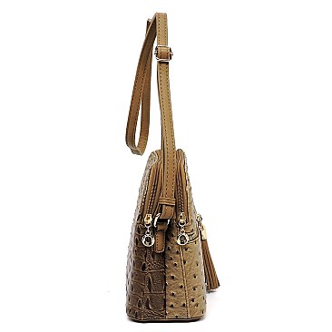 Ostrich Embossed Multi-Compartment Cross Body