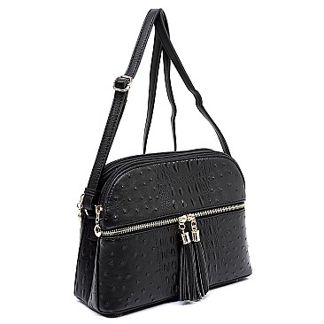 Ostrich Embossed Multi-Compartment Cross Body