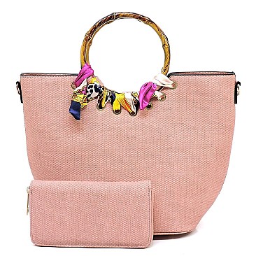2-in-1 Round Scarf Bamboo Handle Satchel