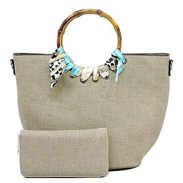 2-in-1 Round Scarf Bamboo Handle Satchel