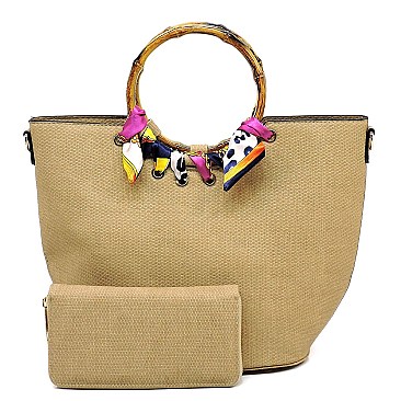 2-in-1 Round Scarf Bamboo Handle Satchel