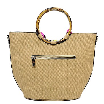 2-in-1 Round Scarf Bamboo Handle Satchel