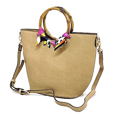2-in-1 Round Scarf Bamboo Handle Satchel