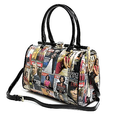 OBAMA Magazine Print Jewel-Top Satchel Wallet SET MH-PQ0031W