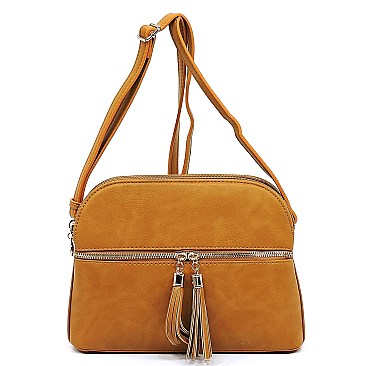 Multi Compartment Zip Tassel Crossbody Bag