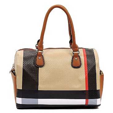 Plaid Check Boston Satchel Bag