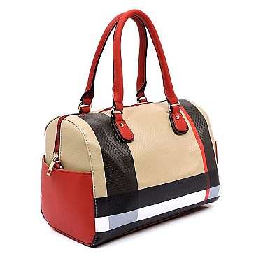 Plaid Check Boston Satchel Bag