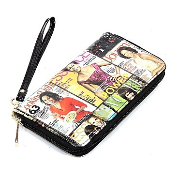 Obama Magazine Print Bottom Dome Shape Satchel Wallet SET