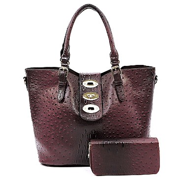 Ostrich Embossed Turn-Lock Accent 3 in 1 Tote Wallet MH-LF1402W
