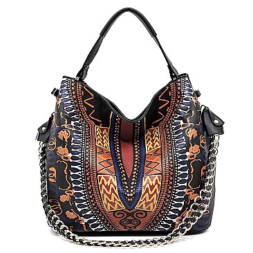 Ethnic Print Chain Accent 2-Way Hobo MH-D0443