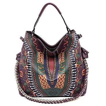 Ethnic Print Chain Accent 2-Way Hobo MH-D0443