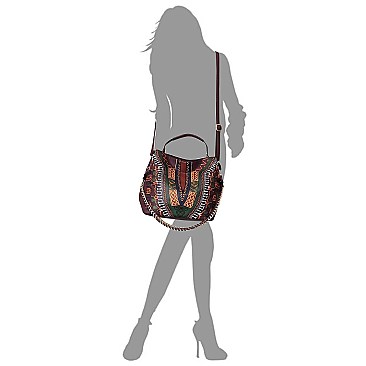 Ethnic Print Chain Accent 2-Way Hobo MH-D0443