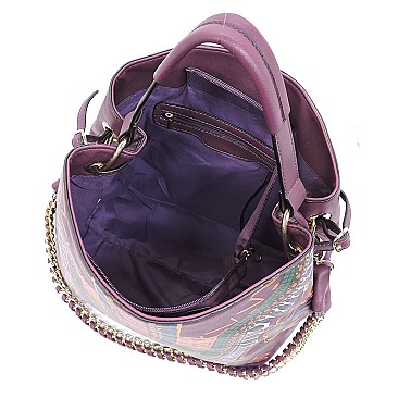 Ethnic Print Chain Accent 2-Way Hobo MH-D0443