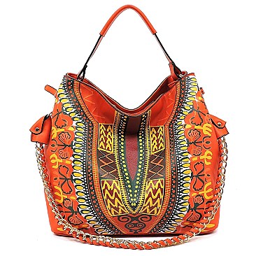 Ethnic Print Chain Accent 2-Way Hobo MH-D0443