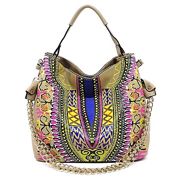 Ethnic Print Chain Accent 2-Way Hobo MH-D0443