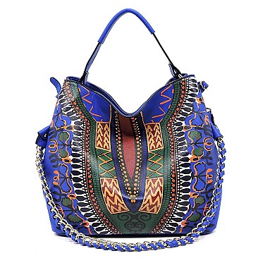 Ethnic Print Chain Accent 2-Way Hobo MH-D0443