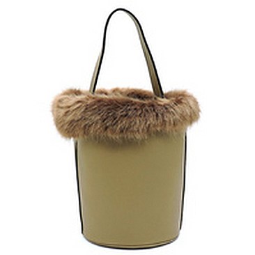 Fashion Fur Bucket Bag with Python Strap