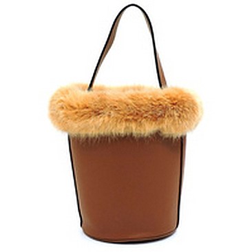 Fashion Fur Bucket Bag with Python Strap