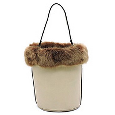 Fashion Fur Bucket Bag with Python Strap