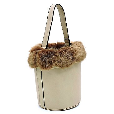 Fashion Fur Bucket Bag with Python Strap