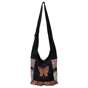 Bohemian Handicrafts Butterfly Crossbody Bucket Bag