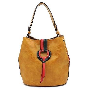 Multi Striped D-Ring Bucket Shoulder Bag Hobo
