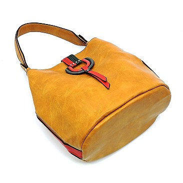 Multi Striped D-Ring Bucket Shoulder Bag Hobo