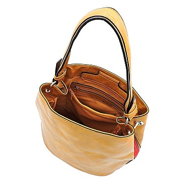 Multi Striped D-Ring Bucket Shoulder Bag Hobo