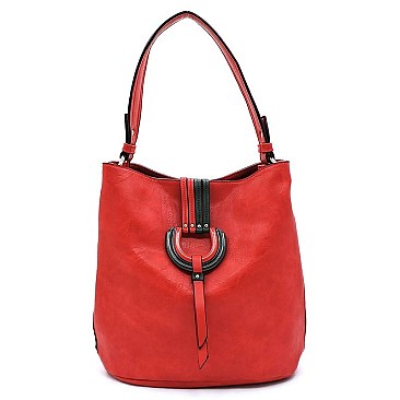 Multi Striped D-Ring Bucket Shoulder Bag Hobo