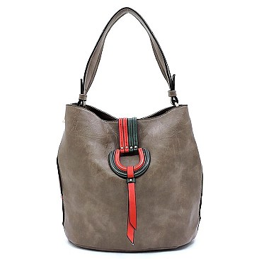 Multi Striped D-Ring Bucket Shoulder Bag Hobo