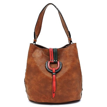 Multi Striped D-Ring Bucket Shoulder Bag Hobo