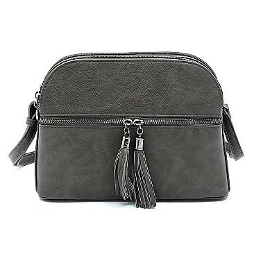 Multi Compartment Zip Tassel Crossbody Bag