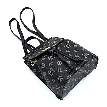 CONVERTIBLE DRAWSTRING MONOGRAM BACKPACK SATCHEL