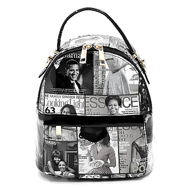 Convertible  Magazine Cover Collage Backpack Satchel